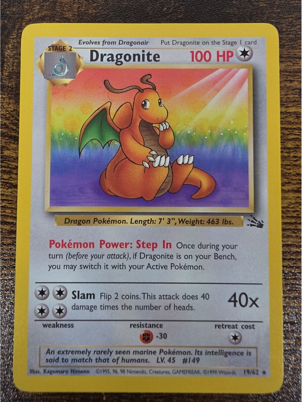 Pokemon TCG Dragonite Fossil Unlimited Card 19/62 Regular Non-Holo LP